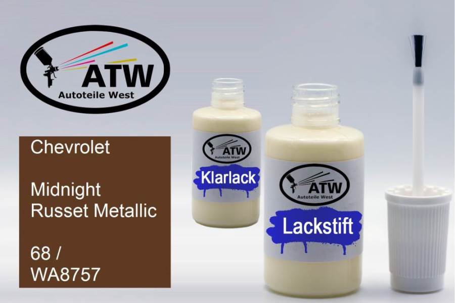 Chevrolet, Midnight Russet Metallic, 68 / WA8757: 20ml Lackstift + 20ml Klarlack - Set, von ATW Autoteile West.